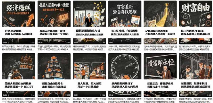 （19515期）AI书单财富书籍图文解读：手绘黑白风格×一键直出×几十条视频跑1000单×全流程拆解×新手可上手_生财有道创业项目网