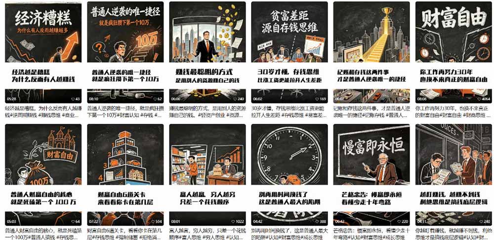 图片[2]-（19515期）AI书单财富书籍图文解读：手绘黑白风格×一键直出×几十条视频跑1000单×全流程拆解×新手可上手_生财有道创业项目网-生财有道