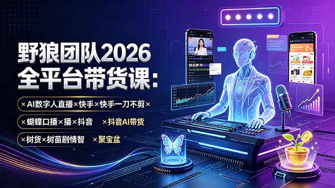 （19511期）野狼团队2026全平台带货课-7月：AI数字人直播×快手一刀不剪×蝴蝶口播×抖音AI带货×树苗剧情智剪×聚宝盆_生财有道创业项目网
