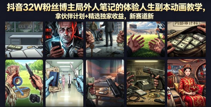 抖音32W粉丝博主局外人笔记的体验人生副本动画教学，拿伙伴计划+精选独家收益，新赛道新涨粉快【录制版】——生财有道创业项目网