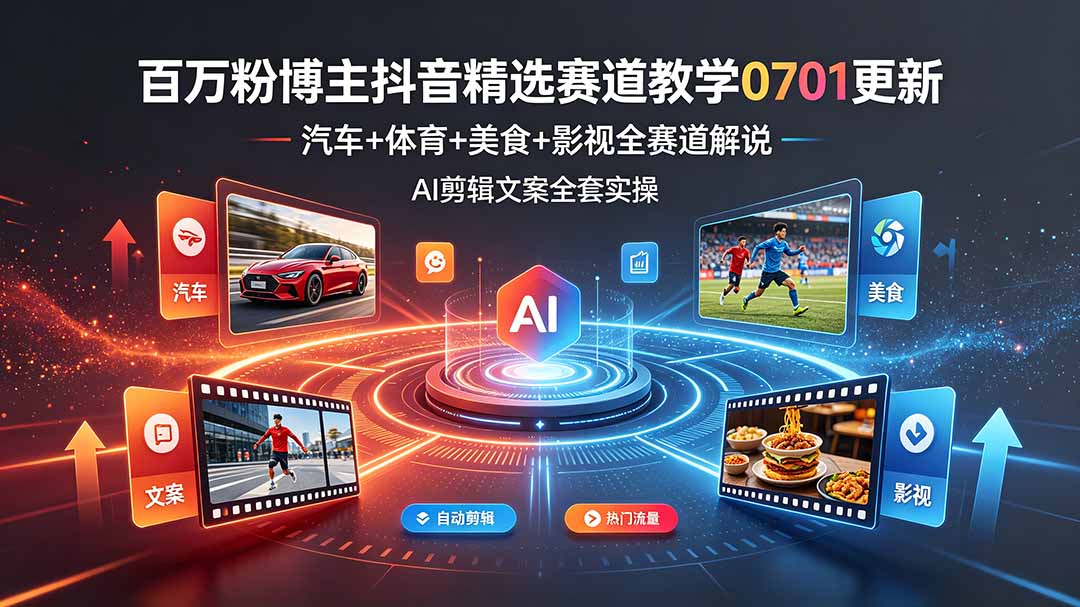 图片[1]-（19144期）百万粉博主抖音精选赛道教学-0701更新，汽车+体育+美食+影视全赛道解说，AI剪辑文案全套实操_生财有道创业项目网-生财有道