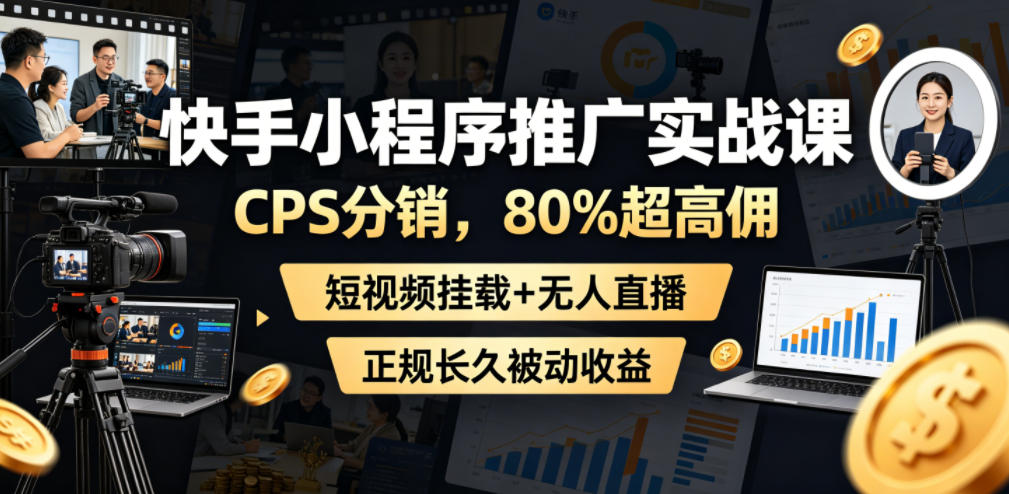 图片[1]-快手小程序推广实战课，CPS分销，80%超高佣，短视频挂载+无人直播，正规长久被动收益——生财有道创业项目网-生财有道