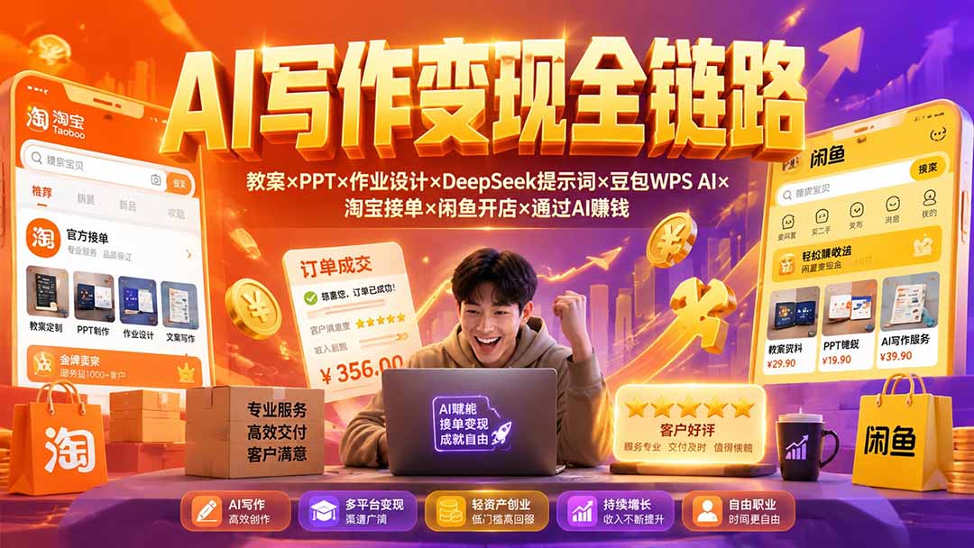 图片[2]-（19561期）2026AI写作变现全链路：教案×PPT×作业设计×DeepSeek提示词×豆包WPS AI×淘宝接单×闲鱼开店×通过AI賺钱_生财有道创业项目网-生财有道