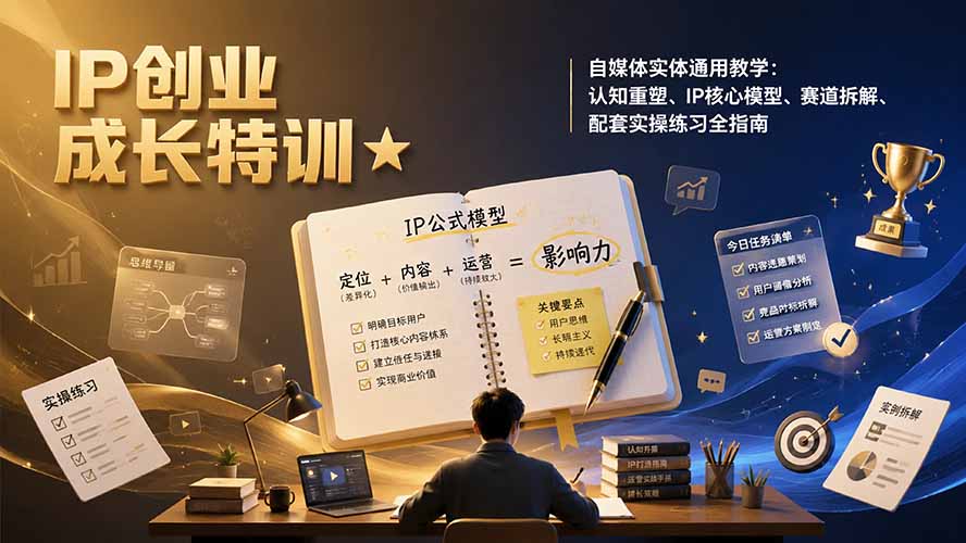 图片[1]-（19567期）IP创业成长特训★自媒体实体通用教学：认知重塑、IP核心模型、赛道拆解、配套实操练习全指南_生财有道创业项目网-生财有道