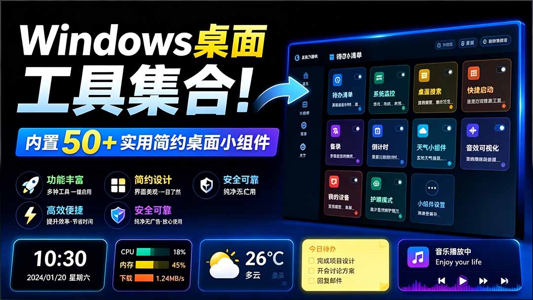 图片[2]-（19585期）Windows桌面工具集合！内置50+实用简约桌面小组件，含截图、录屏、翻译、天气等，多秘工具箱_生财有道创业项目网-生财有道