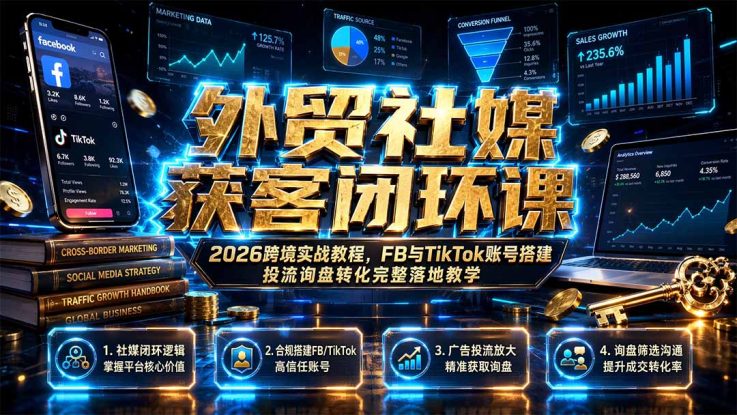 （19611期）外贸社媒获客闭环课｜2026跨境实战教程，FB与TikTok账号搭建投流询盘转化完整落地教学_生财有道创业项目网