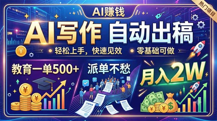 （19614期）AI写作自动出稿，教育一单500+，派单不愁，月入2W_生财有道创业项目网