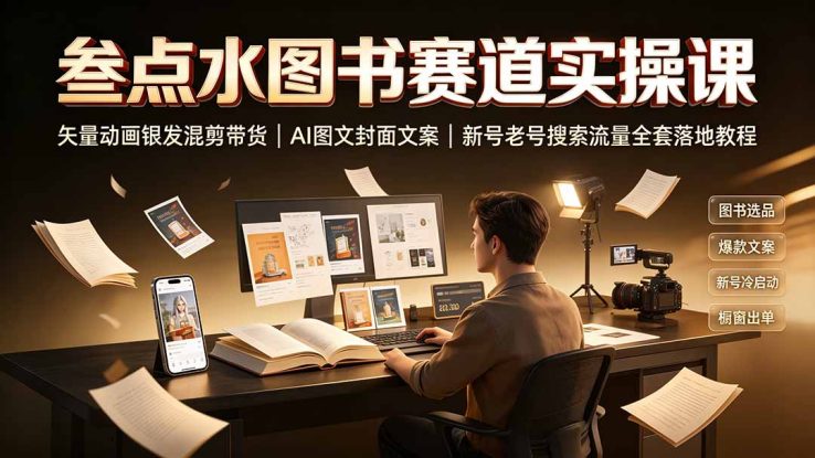 （19613期）叁点水图书赛道实操课｜矢量动画银发混剪带货，AI图文封面文案，新号老号搜索流量全套落地教程_生财有道创业项目网