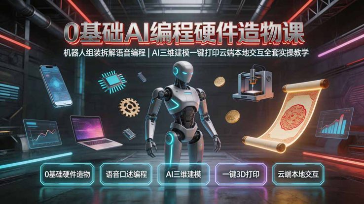 （19612期）0基础AI编程硬件造物课｜机器人组装拆解语音编程，AI三维建模一键打印云端本地交互全套实操教学_生财有道创业项目网