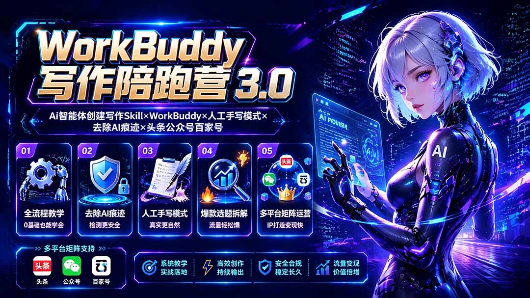 图片[1]-（19616期）WorkBuddy写作陪跑营3.0-更新：Ai智能体创建写作Skill×WorkBuddy×人工手写模式×去除AI痕迹×头条公众号百家号_生财有道创业项目网-生财有道