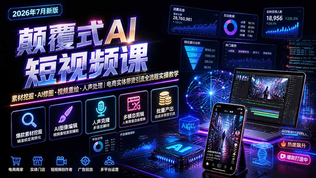 图片[1]-（19630期）颠覆式AI短视频课｜素材挖掘，AI修图，视频重绘，人声处理｜电商实体带货引流全流程实操教学_生财有道创业项目网-生财有道
