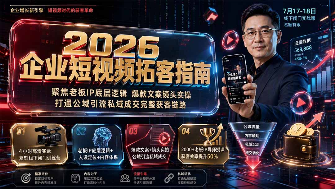 图片[1]-（19667期）2026企业短视频拓客指南：聚焦老板IP底层逻辑，爆款文案镜头实操，打通公域引流私域成交完整获客链路_生财有道创业项目网-生财有道