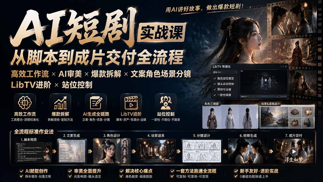 图片[2]-（19717期）AI短剧实战课：高效工作流×AI审美×爆款拆解×文案角色场景分镜×LibTV进阶×站位控制×从脚本到成片交付全流程_生财有道创业项目网-生财有道