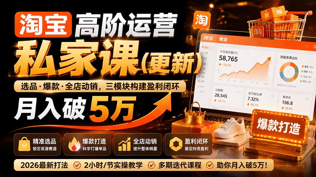 图片[1]-（19726期）淘宝高阶运营私家课（更新26年4月18）：选品、爆款、全店动销，三模块构建盈利闭环，月入破5万_生财有道创业项目网-生财有道