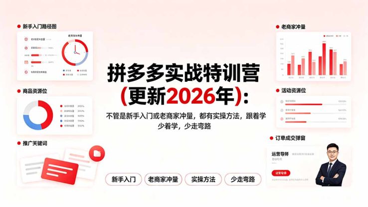 （19724期）拼多多实战特训营(更新2026年)：不管是新手入门或老商家冲量，都有实操方法，跟着学，少走弯路_生财有道创业项目网