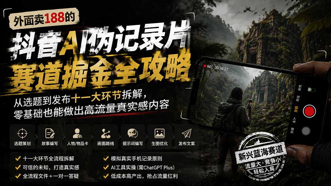 图片[1]-（19743期）外面卖188的抖音AI伪记录片赛道掘金全攻略；从选题到发布十一大环节拆解，零基础也能做出高流量真实感内容_生财有道创业项目网-生财有道