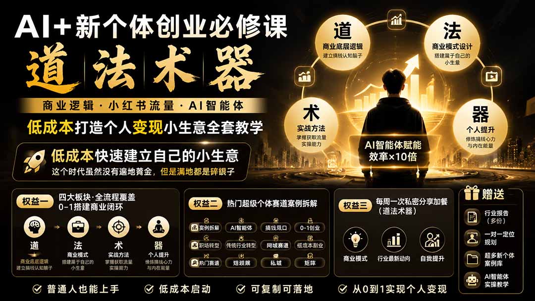 图片[2]-（19738期）AI+新个体创业必修课｜道法术器｜商业逻辑·小红书流量·AI智能体｜低成本打造个人变现小生意全套教学_生财有道创业项目网-生财有道